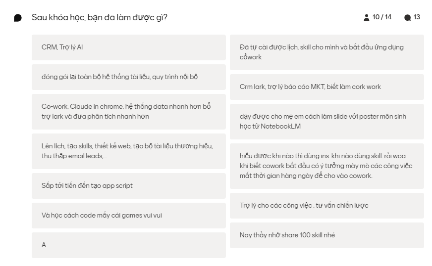 Khảo sát cuối khoá TA01 - Sau khoá học bạn đã làm được gì